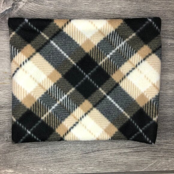 Plaid Fleece Neck Gaiter: Black, Tan & Cream - Handmade Scarf Warmer - Picture 1 of 9